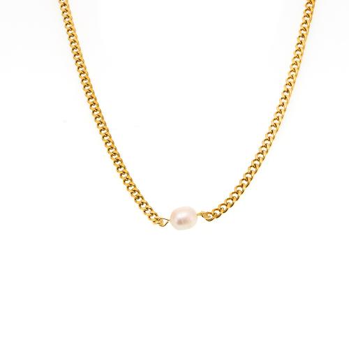 Stainless Steel Jewelry Necklace, 304 Stainless Steel, with Freshwater Pearl, 18K gold plated, fashion jewelry & different materials for choice & for woman, Sold By PC