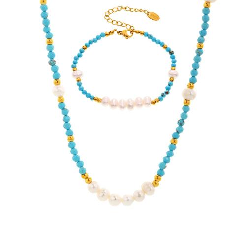 Parures de bijoux en acier inoxydable, Acier inoxydable 304, avec turquoise & perle d'eau douce cultivée, Placage, bijoux de mode & différents matériaux pour le choix & pour femme, multicolore, Vendu par PC