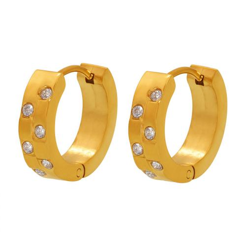 Acier inoxydable Levier Retour Earring, Acier inoxydable 304, avec zircon cubique, Plaqué d'or 18K, bijoux de mode & pour femme, Vendu par paire