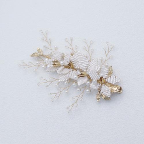 Bridal Hair Pins, Tibetan Style, with Seedbead & brass wire & Plastic Pearl, handmade, fashion jewelry & for woman, golden, 140x105mm, Sold By PC