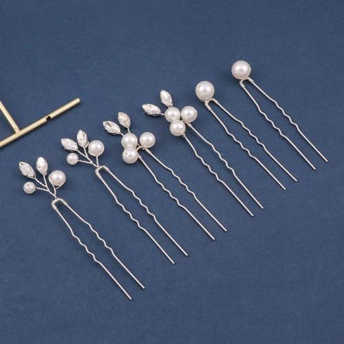 Bridal Hair Pins, Tibetan Style, with brass wire & Crystal & Plastic Pearl, handmade, 6 pieces & fashion jewelry & for woman, more colors for choice, Sold By PC