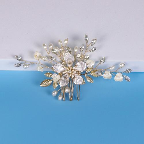 Mixed Hair Accessories, Tibetan Style, with brass wire & Crystal & Plastic Pearl, plated, fashion jewelry & handmade & for woman, golden, Sold By Pair