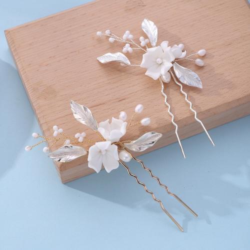 Bridal Hair Pins, Tibetan Style, with Seedbead & brass wire & Polymer Clay & Plastic Pearl, handmade, fashion jewelry & for woman, more colors for choice, Sold By PC