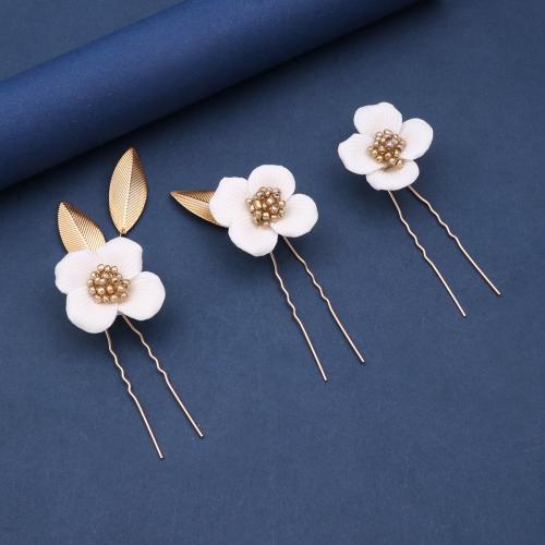 Bridal Hair Pins, Tibetan Style, with Seedbead & brass wire & Polymer Clay, handmade, three pieces & fashion jewelry & for woman, Sold By Set