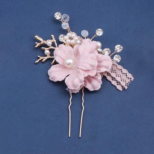 Bridal Hair Pins, Tibetan Style, with brass wire & Cloth & Crystal & Plastic Pearl, handmade, fashion jewelry & for woman, Sold By PC