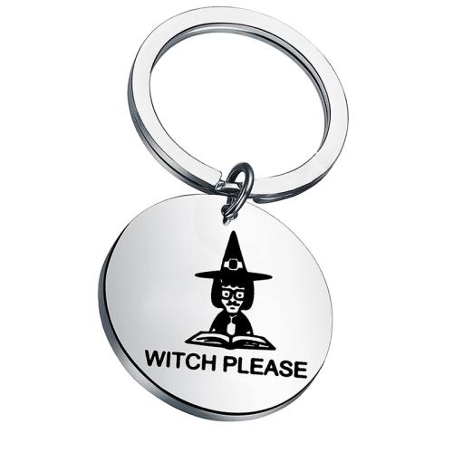 Bag Purse Charms Keyrings Keychains, 304 Stainless Steel, Flat Round, with letter pattern & for woman, original color, 30mm, Sold By PC