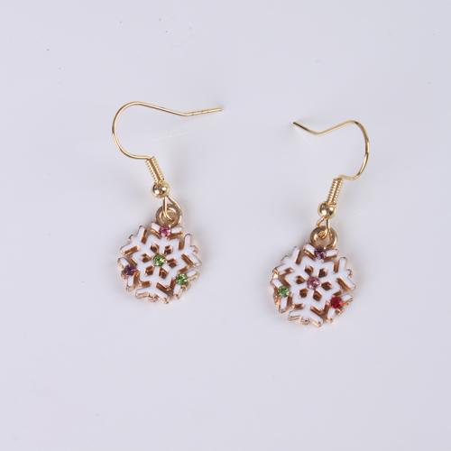 alliage de zinc Boucle d'oreille goutte, flocon de neige, Placage de couleur d'or, Bijoux de Noël & pour femme & émail & avec strass, 15x35mm, Vendu par paire