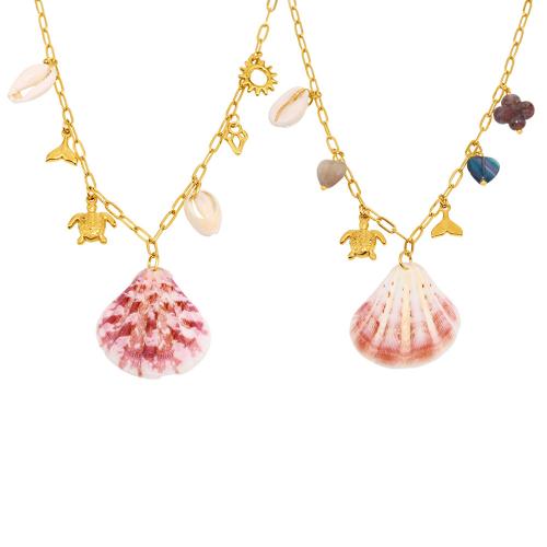 Collier de bijoux en acier inoxydable, Acier inoxydable 304, avec Pierre naturelle & coquille d'eau douce, Placage, envoyé au hasard & styles différents pour le choix & pour femme, doré, Vendu par PC
