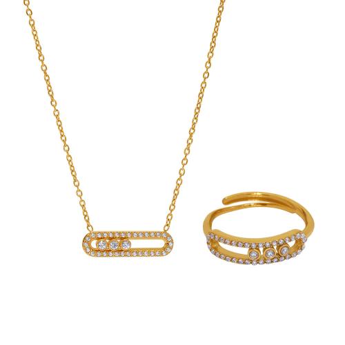 Zirconia cúbicos Juegos de joyería de acero inoxidable, acero inoxidable 304, con cúbica circonia, chapado, diferentes estilos para la opción & para mujer & hueco, más colores para la opción, Vendido por UD