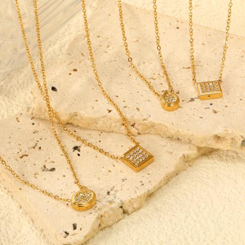 Stainless Steel Jewelry Necklace, 304 Stainless Steel, with 5cm extender chain, gold color plated, different styles for choice & for woman & with rhinestone, Length:40 cm, Sold By PC