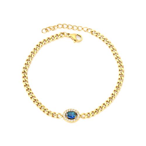 Stainless Steel Jewelry Bracelet, 304 Stainless Steel, with Cubic Zirconia, with 3cm extender chain, 18K gold plated, fashion jewelry & for woman & with rhinestone, Length:18 cm, Sold By PC