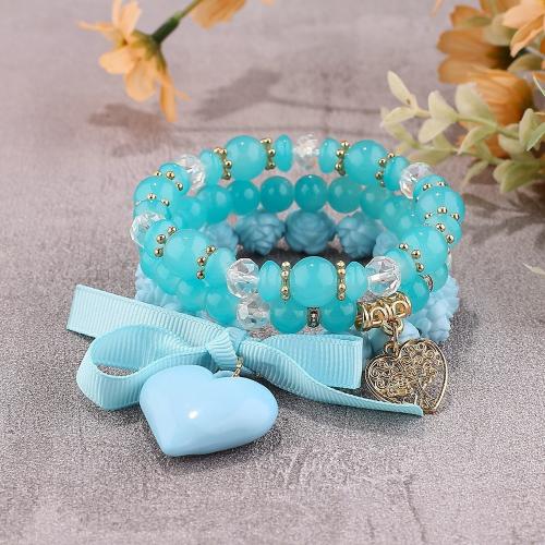 Tibetan Style Bracelet, with Glass Beads & Acrylic, three layers & elastic & for woman, more colors for choice, Sold By PC
