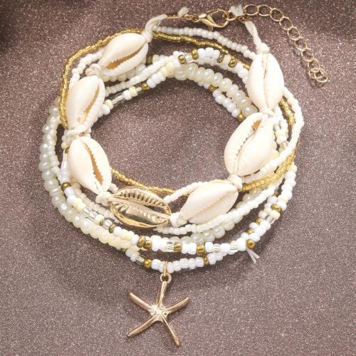 Tibetan Style Anklet, with Seedbead & Shell, plated, multilayer & for woman, Sold By PC
