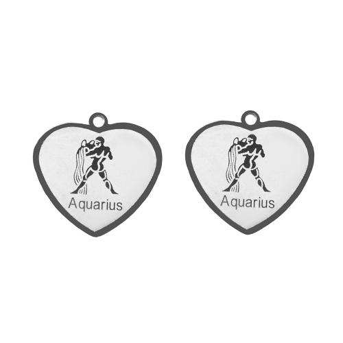 Stainless Steel Constellation Pendant, 304 Stainless Steel, Heart, silver color plated, DIY, silver color, 18.10x0.95x17.50mm, Sold By PC