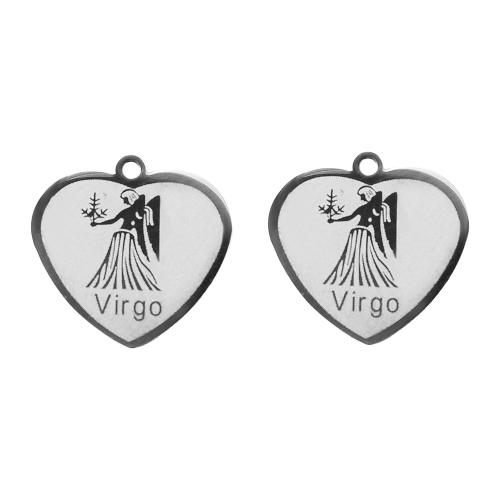 Stainless Steel Constellation Pendant, 304 Stainless Steel, Heart, silver color plated, DIY, silver color, 18.10x0.95x17.50mm, Sold By PC