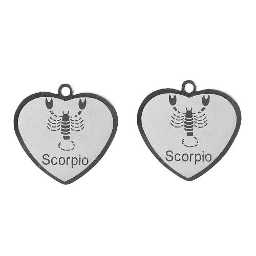 Stainless Steel Constellation Pendant, 304 Stainless Steel, Heart, silver color plated, DIY, silver color, 18.10x0.95x17.50mm, Sold By PC