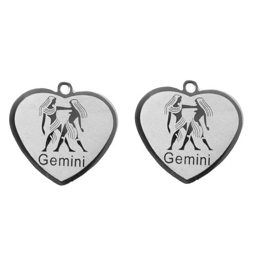 Stainless Steel Constellation Pendant, 304 Stainless Steel, Heart, silver color plated, DIY, silver color, 18.10x0.95x17.50mm, Sold By PC