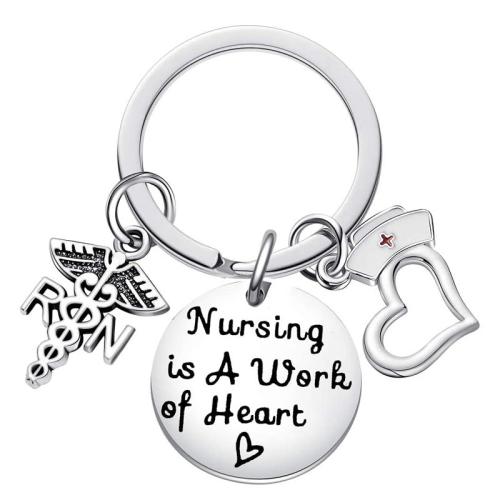 Porte-clés, Acier inoxydable 304, avec alliage de zinc, Plat rond, unisexe & normes différentes pour le choix & avec le motif de lettre, couleur originale, Vendu par PC