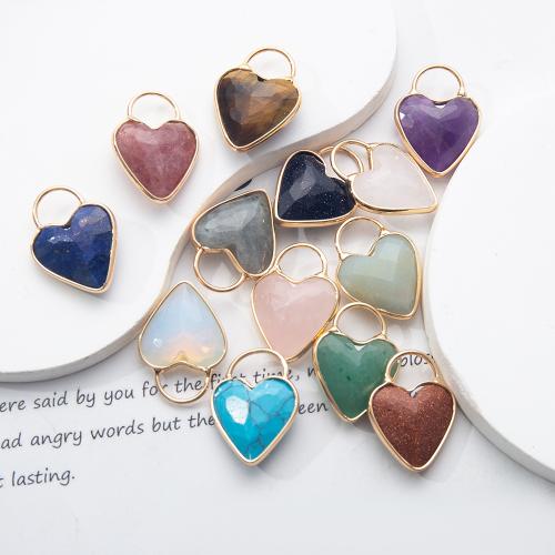 Colgantes de Gemas, Piedras preciosas, con metal, Corazón, Bricolaje, más colores para la opción, 18.50x7.60x24.70mm, Vendido por UD