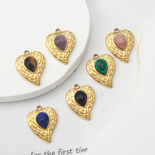 Colgantes de Gemas, Piedras preciosas, con acero inoxidable 304, Corazón, Bricolaje, más colores para la opción, 15.20x5.10x20.20mm, Vendido por UD