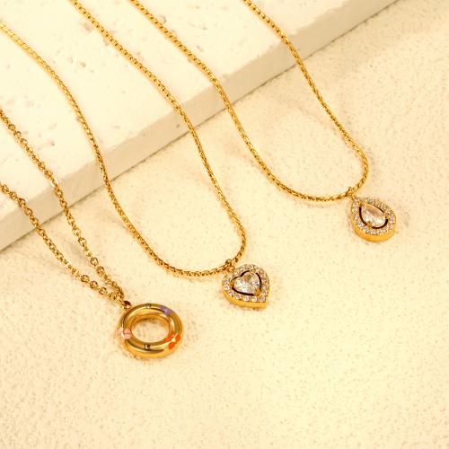 Stainless Steel Jewelry Necklace, 304 Stainless Steel, with Cubic Zirconia, gold color plated, fashion jewelry & different styles for choice & for woman, Sold By PC