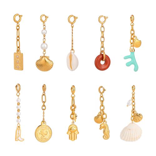 Colgantes de Acero Inoxidable, acero inoxidable 304, con Perlas plásticas, chapado, Bricolaje & diferentes estilos para la opción & esmalte & con diamantes de imitación, dorado, Vendido por UD