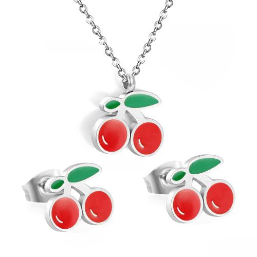 Emaille Edelstahl Schmuck Set, Stud Ohrring & Halskette, 304 Edelstahl, plattiert, 2 Stück & verschiedene Stile für Wahl & für Frau, keine, verkauft von setzen