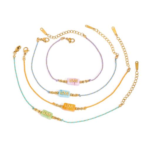 Parures de bijoux en acier inoxydable, Acier inoxydable 304, avec Fil de coton & pierrecaillou, Plaqué or 18K, bijoux de mode & styles différents pour le choix & pour femme, plus de couleurs à choisir, Vendu par PC