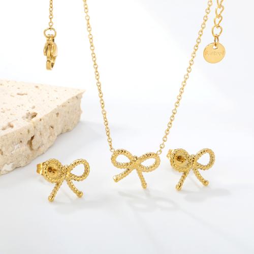 Parures de bijoux en acier inoxydable, Boucle d’oreille stud & collier, Acier inoxydable 304, Noeud papillon, Placage, 2 pièces & pour femme & creux, plus de couleurs à choisir, Vendu par fixé