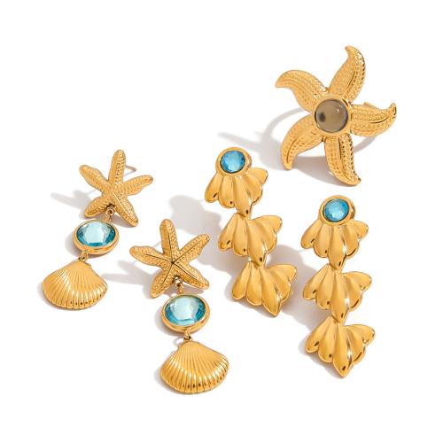 Parures de bijoux en acier inoxydable, Acier inoxydable 304, avec verre, Plaqué or 18K, bijoux de mode & styles différents pour le choix & pour femme, Vendu par PC