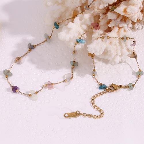 Parures de bijoux en acier inoxydable, acier inoxydable 316L, avec Gravier naturel, Plaqué or 18K, bijoux de mode & styles différents pour le choix & pour femme, Vendu par PC