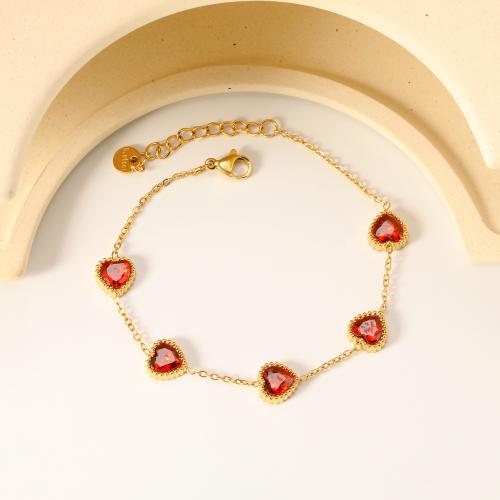Stainless Steel Jewelry Bracelet, 304 Stainless Steel, with Cubic Zirconia, gold color plated, fashion jewelry & for woman, more colors for choice, Sold By PC