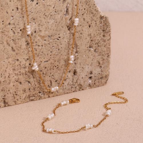 Ensembles de bijoux de perle d'eau douce de culture naturelle, Acier inoxydable 304, avec perle d'eau douce cultivée, Plaqué or 18K, bijoux de mode & styles différents pour le choix & pour femme, Vendu par PC