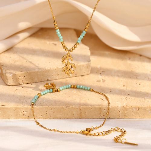 Parures de bijoux en acier inoxydable, Acier inoxydable 304, avec Pierre naturelle, Plaqué or 18K, bijoux de mode & styles différents pour le choix & pour femme, Vendu par PC