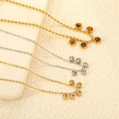 Collier de bijoux en acier inoxydable, Acier inoxydable 304, avec zircon cubique & oeil de tigre, Placage, bijoux de mode & styles différents pour le choix & pour femme, plus de couleurs à choisir, Vendu par PC
