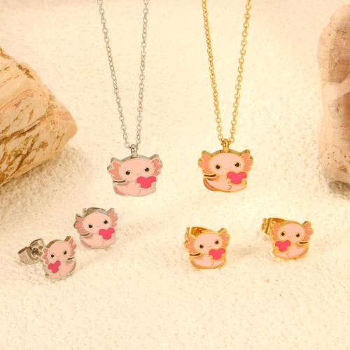 Fashion Stainless Steel Jewelry Sets, Stud Earring & necklace, 304 Stainless Steel, plated, 2 pieces & for woman & enamel, more colors for choice, Sold By Set