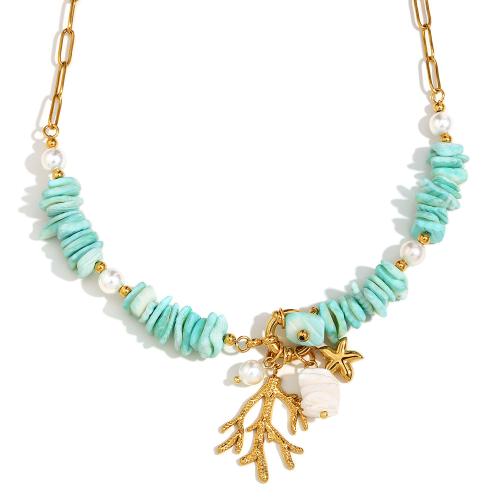 Stainless Steel Jewelry Necklace, 316L Stainless Steel, with Natural Stone & Plastic Pearl, 18K gold plated, fashion jewelry & for woman, Sold By PC