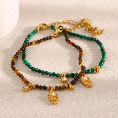 Bijoux bracelet en acier inoxydable, Acier inoxydable 304, avec Pierre naturelle & perle de plastique, Plaqué or 18K, différents matériaux pour le choix & pour femme & avec strass, Vendu par PC