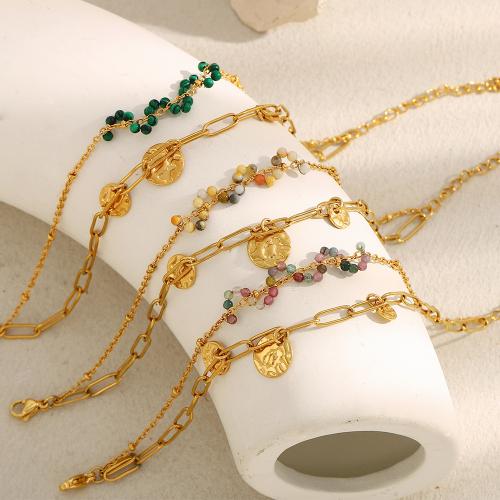 Bijoux bracelet en acier inoxydable, acier inoxydable 316L, avec Pierre naturelle, Plaqué or 18K, Double couche & différents matériaux pour le choix & pour femme, Vendu par PC
