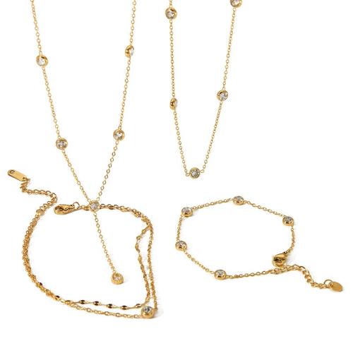 Ensemble bijoux strass en acier inoxydable, Acier titane, Plaqué or 18K, styles différents pour le choix & pour femme & avec strass, 8mm, Vendu par PC
