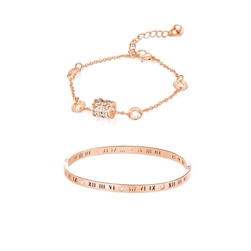 Parures de bijoux en acier inoxydable, Acier titane, avec cristal, 2 pièces & bijoux de mode & pour femme, plus de couleurs à choisir, The length of the bracelet is 16-5cm and the diameter of the wristband is 66mm, Vendu par PC