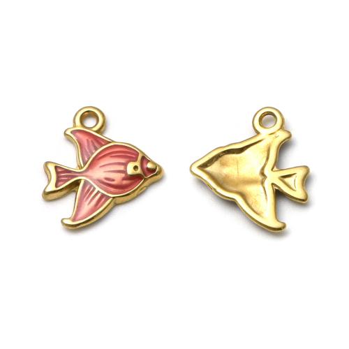 Bijoux pendentifs en acier inoxydable , Acier inoxydable 304, poisson, Placage de couleur d'or, DIY & émail, plus de couleurs à choisir, Vendu par PC