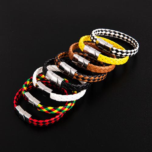 PU Leather Bracelet, with 304 Stainless Steel & Tibetan Style, vintage & Unisex, Random Color, Length:Approx 8 Inch, Sold By PC