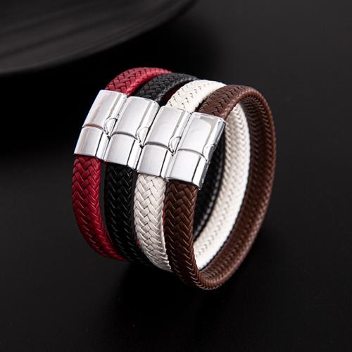 PU Leather Bracelet, with 304 Stainless Steel & Tibetan Style, vintage & Unisex, Random Color, Length:Approx 8 Inch, Sold By PC