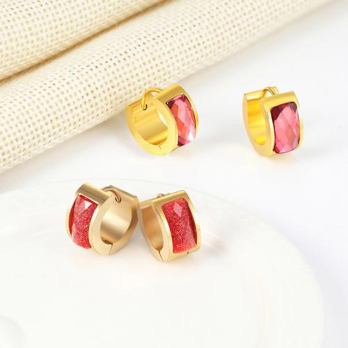 316L Stainless Steel Lever Back Earring, gold color plated, for woman & with cubic zirconia, Random Color, 7x9mm, Sold By Pair