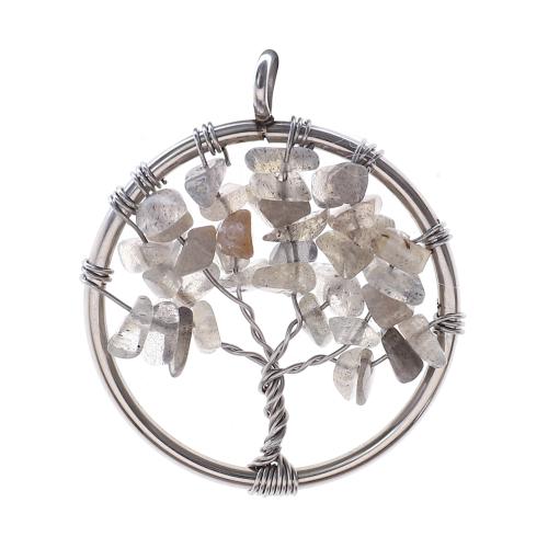 Gemstone Pendants Jewelry, 304 Stainless Steel, with Gemstone, Tree, DIY & different materials for choice & hollow, 30mm, Sold By PC