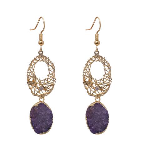 Agate Drop Earring, with Brass, druzy style & for woman, more colors for choice, 17.50x43mm, Sold By Pair