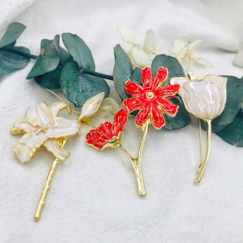 Tibetan Style Brooch, Flower, gold color plated, different styles for choice & for woman & enamel, brooch length 20-65mm, Sold By PC