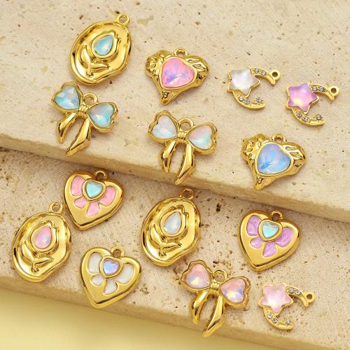 Stainless Steel Pendants, 304 Stainless Steel, with Acrylic, gold color plated, DIY & micro pave cubic zirconia, more colors for choice, 3PCs/Bag, Sold By Bag