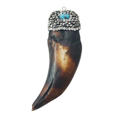 Ox os Pendentif, avec Turquoise bleu synthétique & argile, Corne, synthétique, unisexe, brun, 26x67mm, Vendu par PC